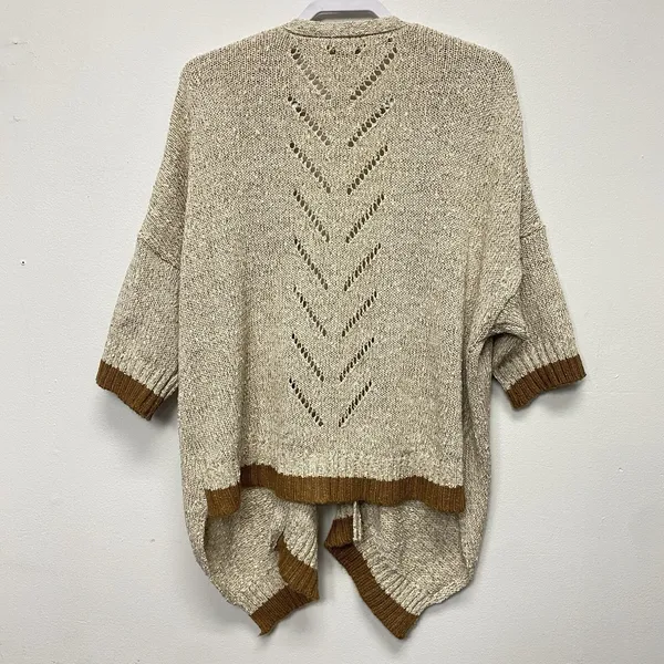 Democracy‎ Open Cardigan Women's XL Beige Gold Lurex Open Knit Sweater - Image 7