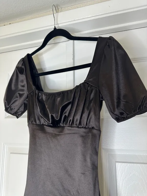 Divided H&M Black Graduation Dress XS Puff Sleeve Square Neck - Image 3