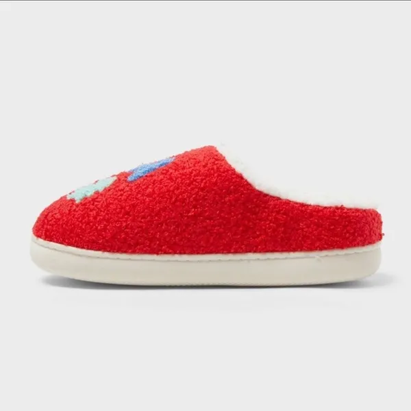 Red Holiday Fa La La Sherpa‎ Lined Slippers Women's Size L - Image 6