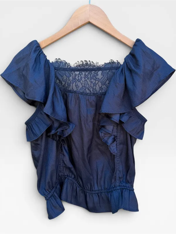 Anthropologie Satin Effect Micro Dot Print Ruffled Blouse - Image 4