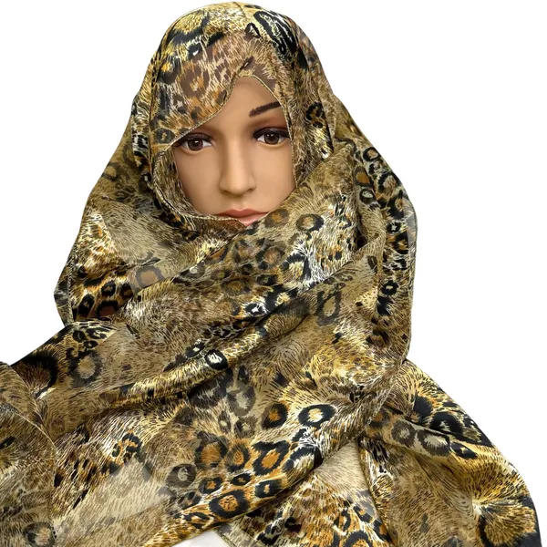 Source Unknown Satin Semi Sheer Leopard Animal Print Scarf 60 x 14 inches - Image 5