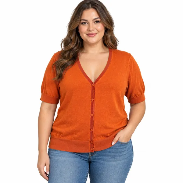 Ann Taylor XL Burnt Orange Short Sleeve Button Cardigan - Image 2