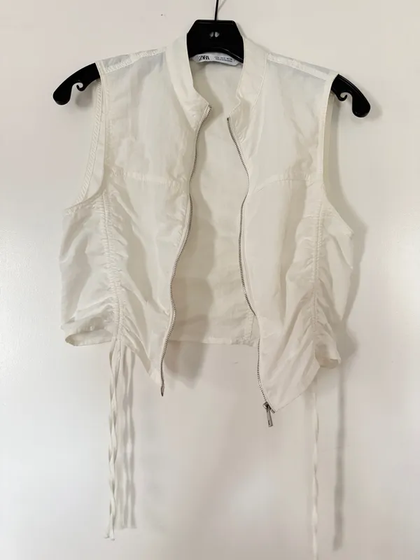 ZARA Zipper Top Crop White Small - Image 4