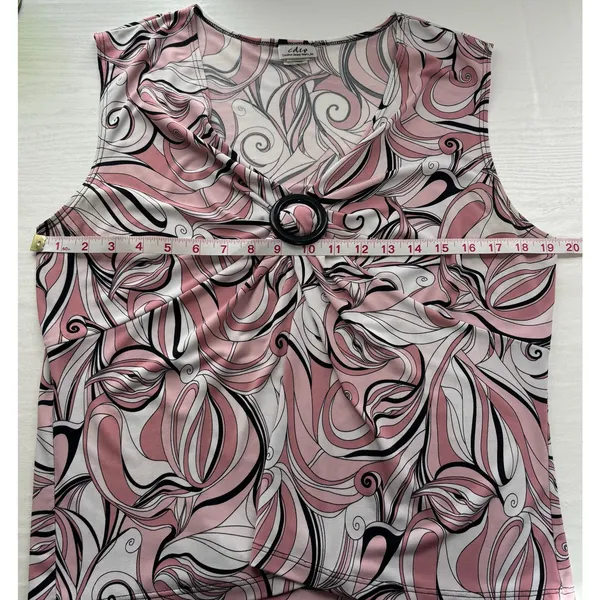 CDW Women's Sleeveless V-Neck Blouse XL Pink Black White Abstract Swirl - Image 7