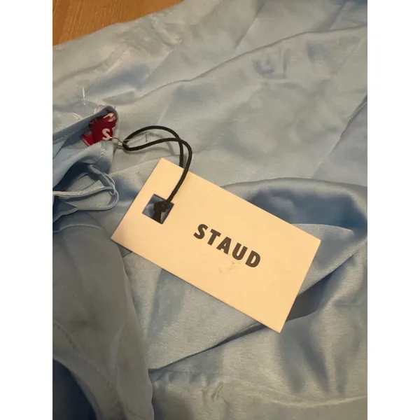 STAUD Light‎ Blue Satin Maxi Slip Dress Square Neck Side Slit Size M NWT - Image 7