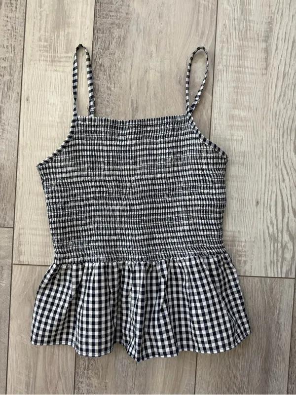 ANGIE Gingham Romantic Summer Cotton Smocked Peplum Tank Top size medium - Image 5