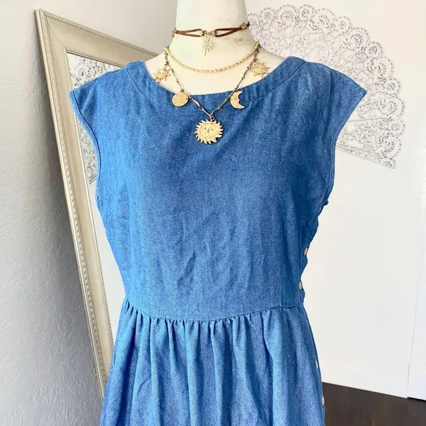 Mod Ref Casual Denim Cotton Blue Mini Midi dress A-line Size S - Image 2