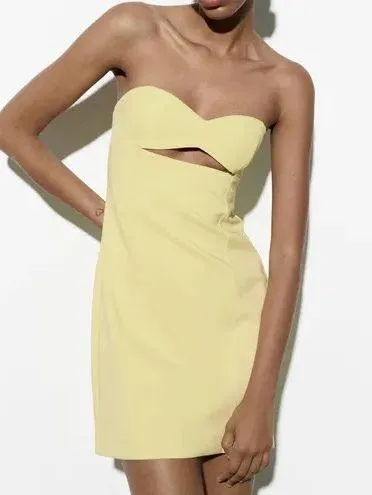 ZARA Bodycon Strapless Mini Lemon Party Coctail Shower Bridal 🍋Dress - Image 7