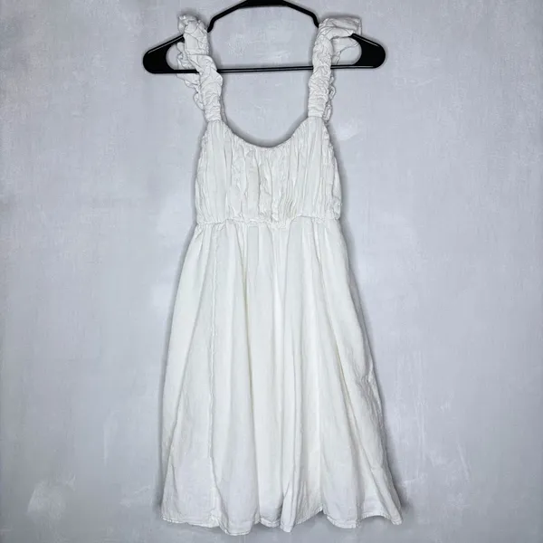 Abercrombie & Fitch White Smocked Ruffle Strap Linen Blend Mini Dress - Image 4