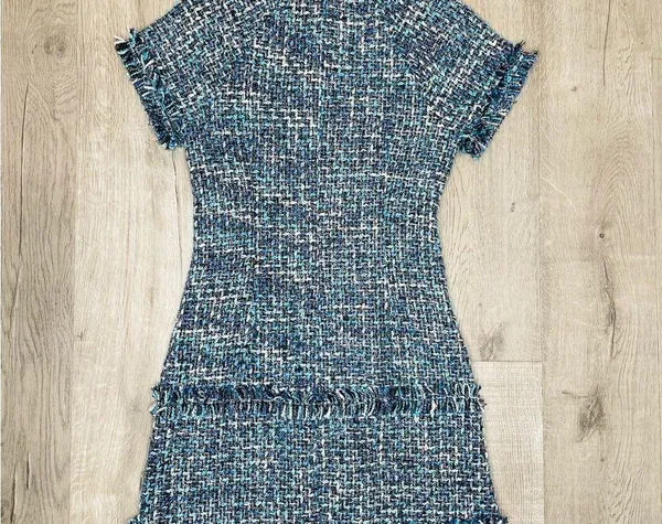 Anthropologie Brave and true size small tweed mini dress classic blue rare htf - Image 5