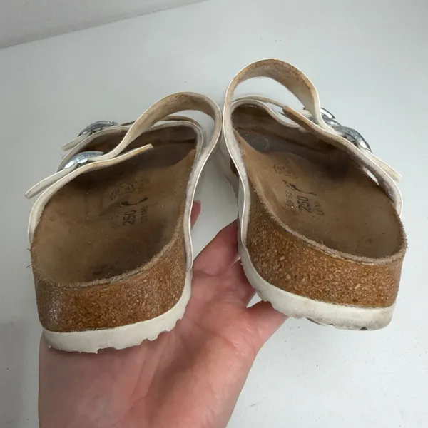 Birkenstock Birki's 39 L8 Sandals Florida Birko-Flor White Patent Triple Strap Slide Germany - Image 13