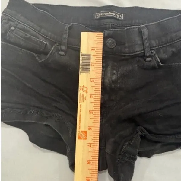 Abercrombie & Fitch Womens Black Denim Shorts Raw Hem Cut Off Size 26 2 Low Rise - Image 10