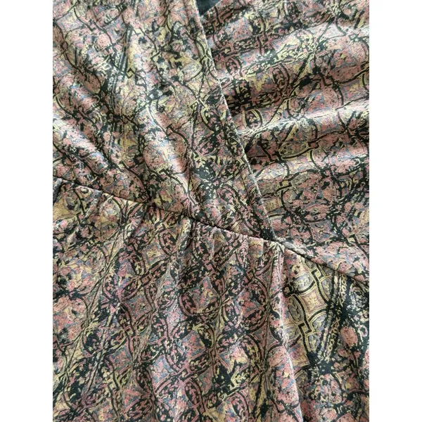 Peruvian Connection Dress Medium Brown Geometric Print Faux Wrap Pima‎ cotton - Image 6