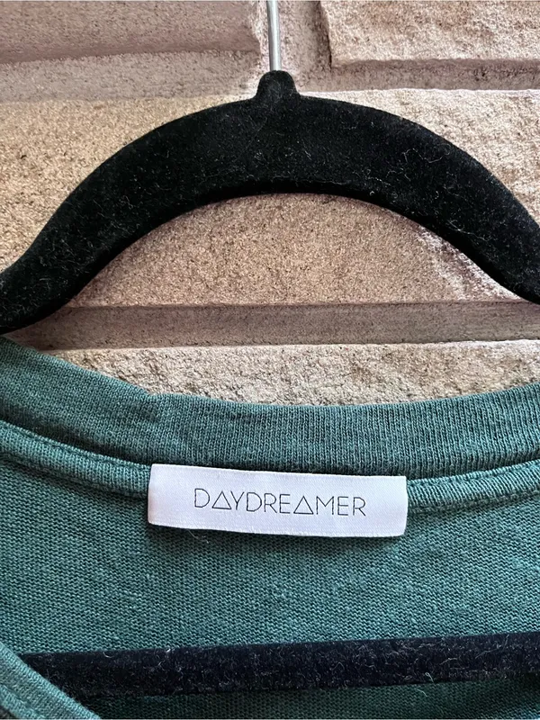 Daydreamer Queen Crest Long Sleeve Football Tee in Green Hemp Cotton large - Image 4