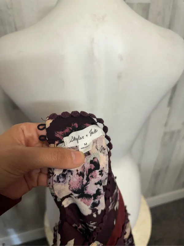 Skylar + Jade Plum Purple Floral Swiss Dot Mock Neck Sleeveless Blouse Womens Me - Image 4