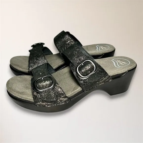 Dansko Womens‎ EU 38 US 7.5-8 Metallic Snake Leather Slide Wedge Sandals Comfort - Image 2