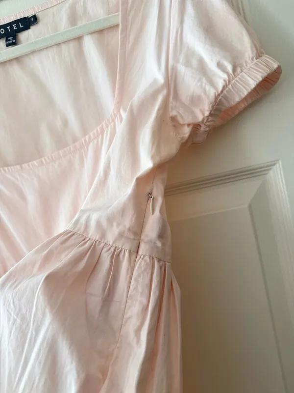 Motel Light Pink Poplin Bow Babydoll Mini Dress - Image 6