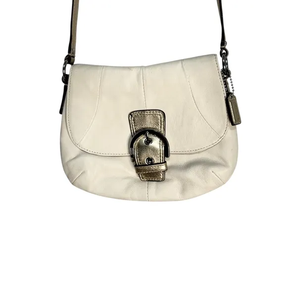 Coach Cream Leather Flap Buckle Crossbody Bag‎ Gold Accents - Image 8