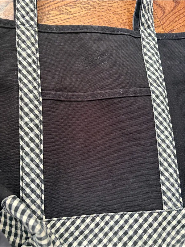 Lands' End Black & White Plaid Check Canvas Tote Bag - Image 3