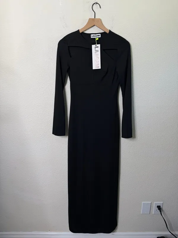 NWT Laagam Alexandra Stretch‎ Knit Dress Black Long Sleeve Cutout Womens Size S - Image 2