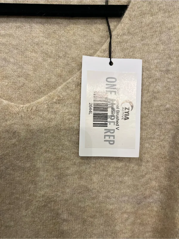 ZYIA Women's V-Neck Sweater in Light Tan - Image 3