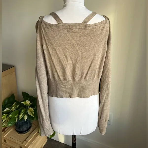 Anthropologie Moth Cardigan Sweater Tan Shoulder Cutout Size S - Image 9