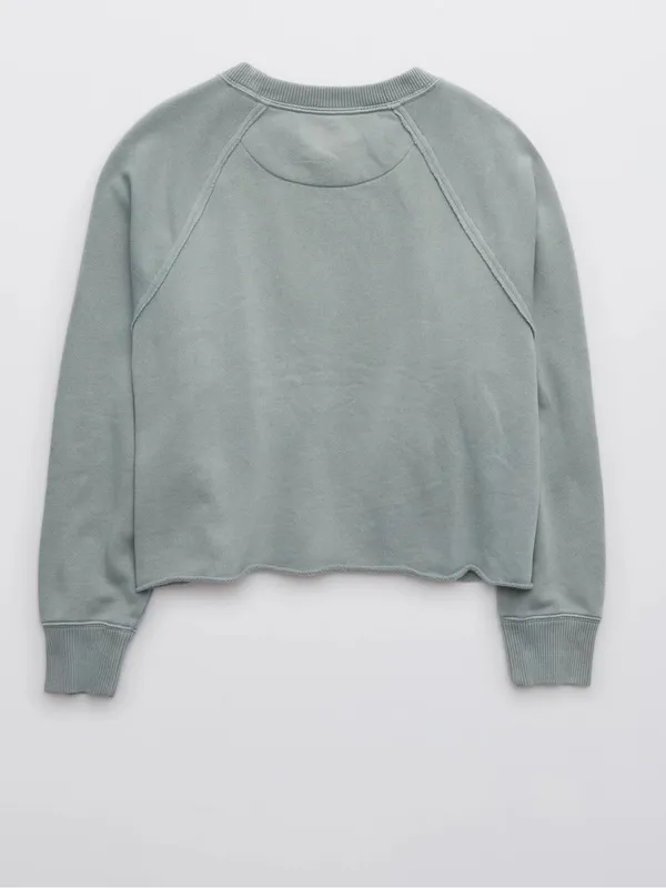 Aerie Cropped Crew Neck Sweatshirt Blue - Image 2