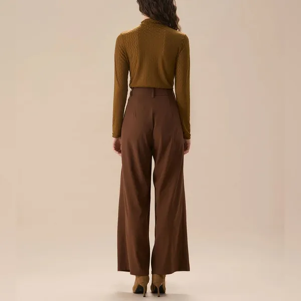 Rihoas Brown High Waisted Pockets Straight Pants - Image 4