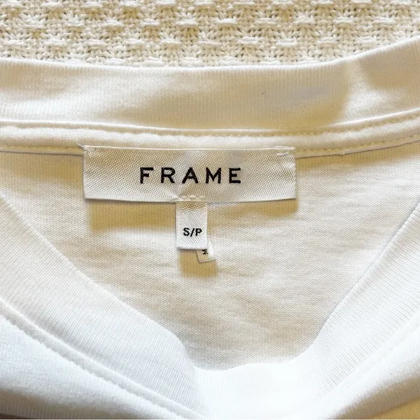 FRAME Ruched Tie‎ Sleeve Organic Cotton T-Shirt Blanc size Small - Image 5