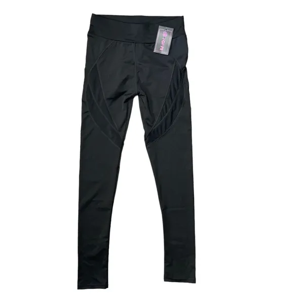 POP Fit Women’s Black High Waisted Mesh Leggings Size Medium NWT - Image 2