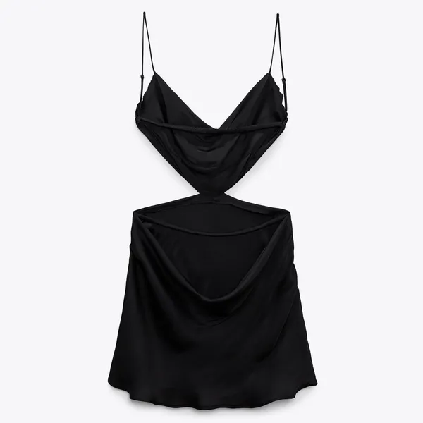 ZARA Black spaghetti strap cute put draped mini dress never worn - Image 3