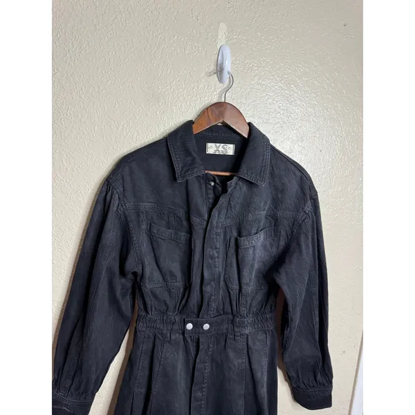 Free People We the Free Black Denim Utility Mini Dress Raw Hem size XS - Image 4