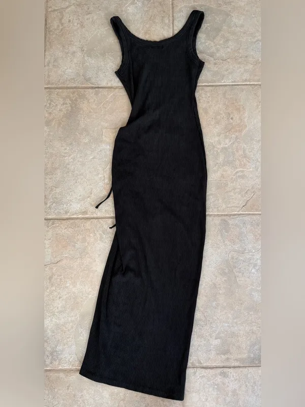 L*SPACE Sandpiper Ruched Ribbed Midi Dress in Black Size X-Small - Image 6