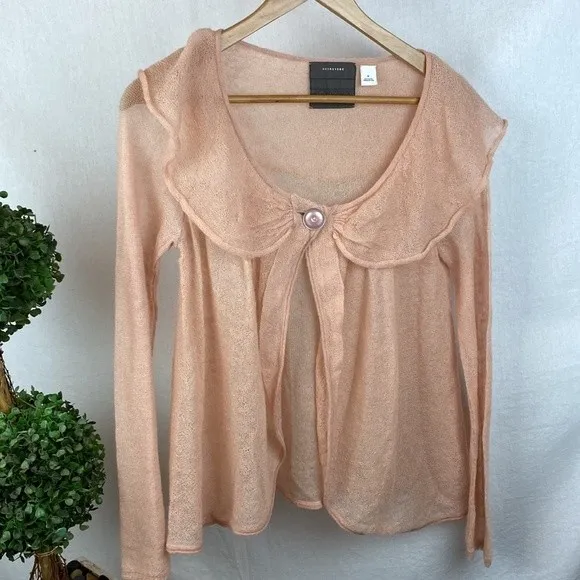 Anthropologie Pink Sheer Knit Long Sleeve Sweater By Guinevere M - Image 3
