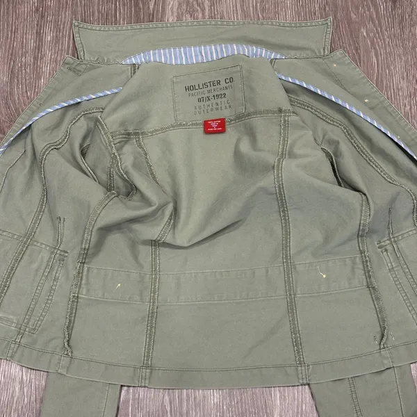 VTG 00s Hollister Co Olive Green Military Utility Jacket Size M Button Up Cotton - Image 3