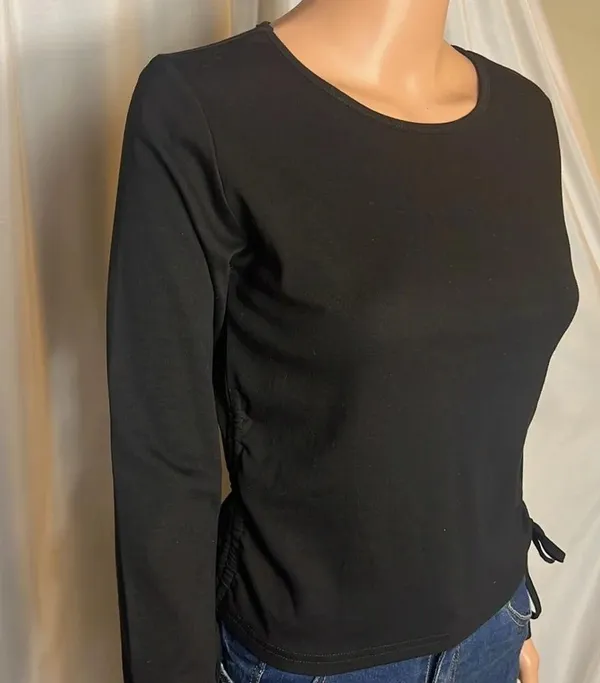 Side Drawstring Long Sleeve Drawstring Size L Black Size L - Image 3
