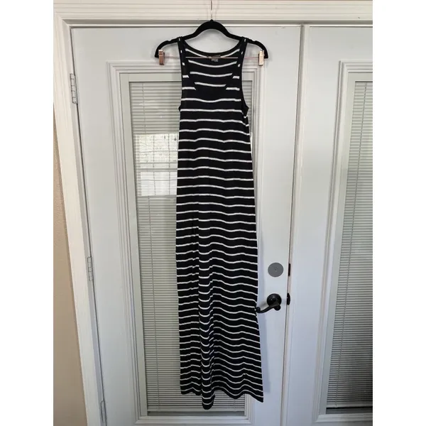 VINCE Dress Women's XXS Navy Blue White Striped Cotton‎ Sleeveless Tank Maxi - Image 4
