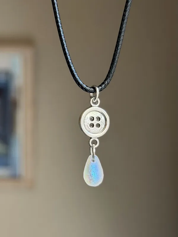 Handmade button & teardrop fairy whimsy style necklace🌀 - Image 2