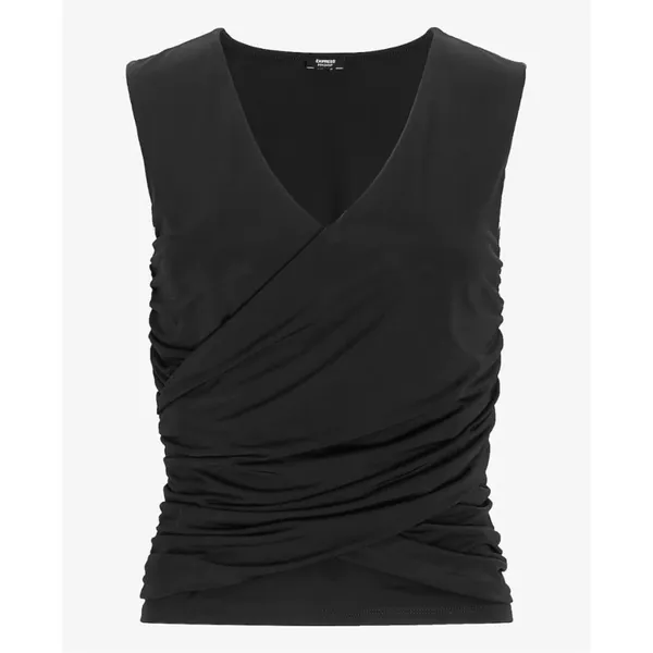 NWT Express Body Contour Silky Wrap Tank Top Shell V-Neck Black Sz L - Image 4