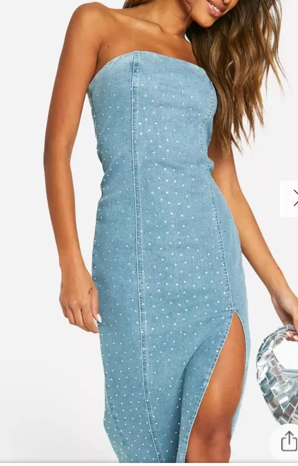 Boohoo Denim Sparkle Dress - Image 4