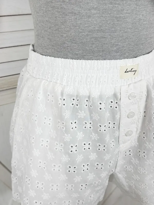 Wild Fable Eyelet Scallop Hem Boxer Shorts White XS‎ Cottagecore Elastic Pull On - Image 6