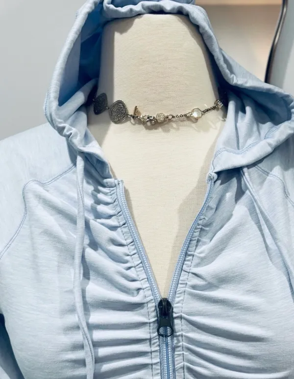 Harmony Balance Light Blue Cropped Ruched Zip-Up Hoodie - Image 2