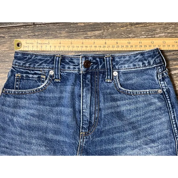 Abercrombie Fitch Denim Mini Skirt Distressed Frayed Raw Hem Blue Size 25 Y2K AF - Image 4