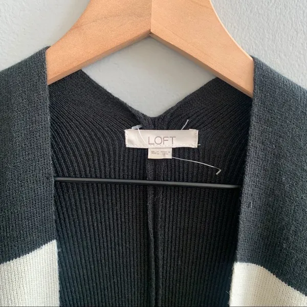 LOFT Striped Knit Sweater Poncho Cape Shrug Cardigan Black White Stripes XS/S - Image 3