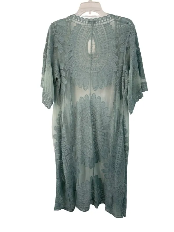 Rebellion Again Lace Duster Cardigan Womens Medium Light Teal New - Image 2