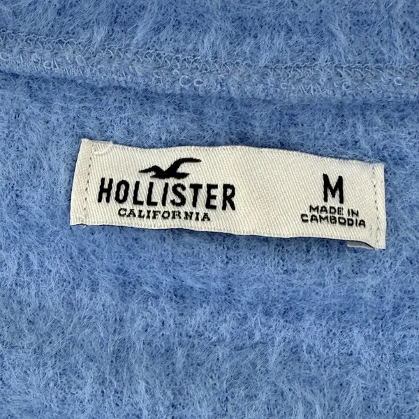 Hollister M‎ Blue Fuzzy V-Neck Ribbed Knit Sweater Long Sleeve Soft Cropped - Image 2