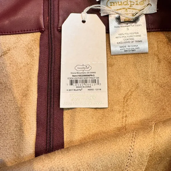 NWT Mud Pie Eden Leather Skirt Burgundy Faux Leather Cutoff‎ A-Line Small S - Image 6