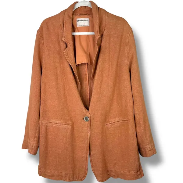 Free People NWOT We The Free Brown Button Linen Cotton Blend Heavy Blazer Jacket - Image 5