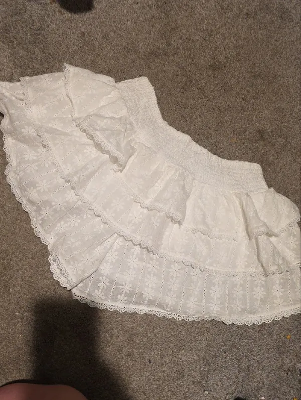 White Eyelet Layered Skort with Ruffle Details - Image 3