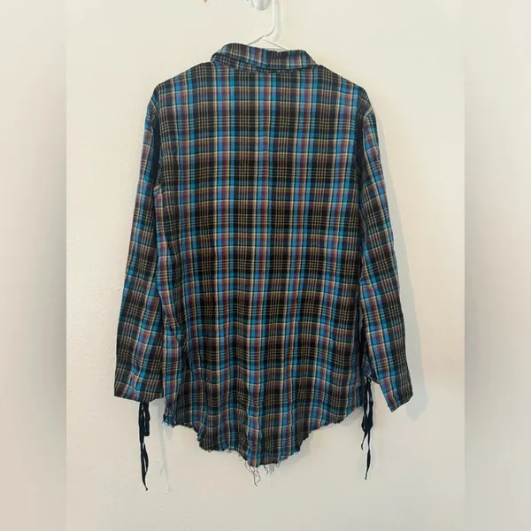 Savage X Fenty TIED UP TARTAN PJ RAW HEM SLEEP SHIRT Streetwear Comfy Medium - Image 2